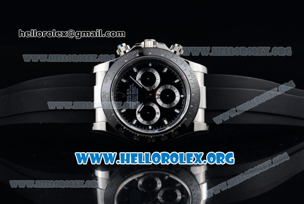 Rolex Daytona Chrono Clone Rolex 4130 Automatic Steel Case with Black Dial Ceramic Bezel and Black Rubber Strap - 1:1 Original (EF) - Click Image to Close